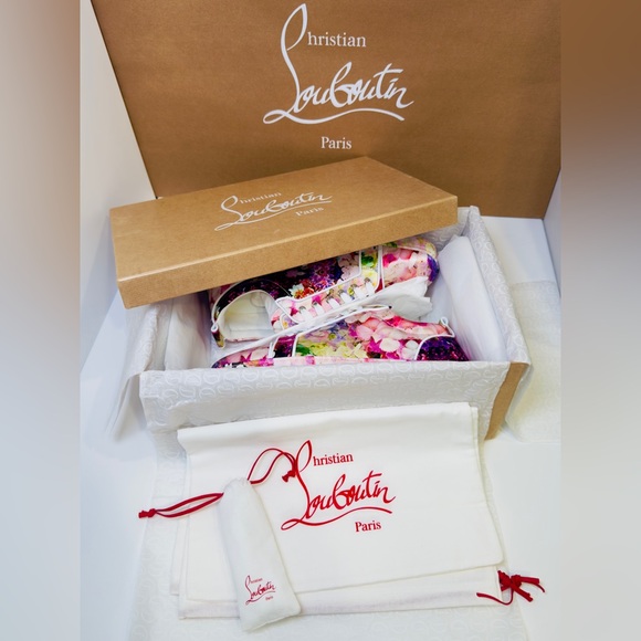 Christian Louboutin Junior Viera Orlato Flat Floral-print Satin Sneakers EU 43.5 - Picture 14 of 15